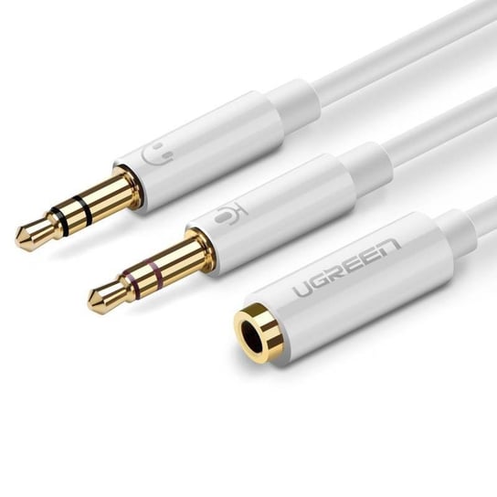Rozdzielacz audio AUX UGREEN słuchawki + mikrofon do kabel mini jack 3,5 mm, 28cm - Biały uGreen
