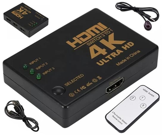 ROZDZIELACZ HDMI 3 porty typu A Switch Rozgałęźnik +pilot czarny HD28D Aptel