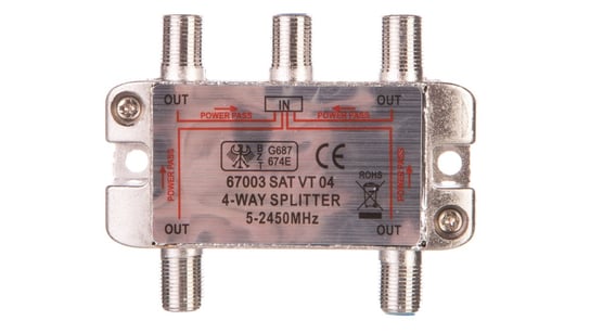 Rozdzielacz sygnału SAT splitter 1x F / 4x F 5-2500MHz 67003 Goobay