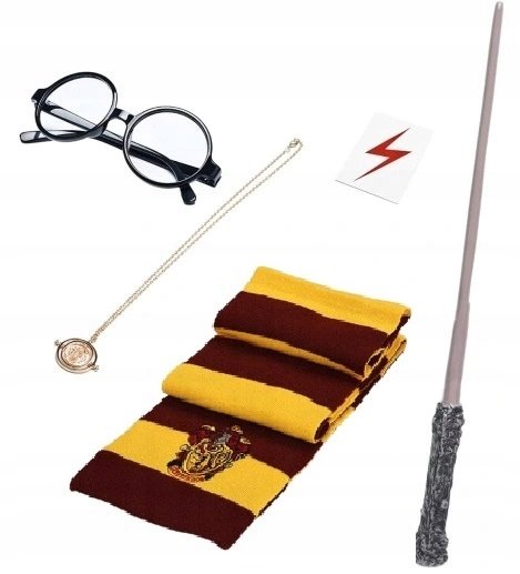 Różdżka Szalik Okulary Naszyjnik Zestaw Przebranie Led Dźwięk Harry Potter