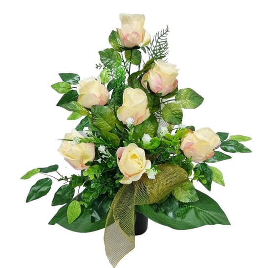 RÓŻE krem-róż (662.3b) bukiet we wkładzie do wazonu na grób cmentarz Marko604