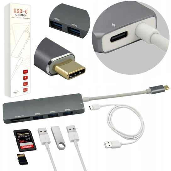ROZGAŁĘŹNIK HUB ADAPTER 6W1 USB-C SD 3XUSB NOWY Inna marka