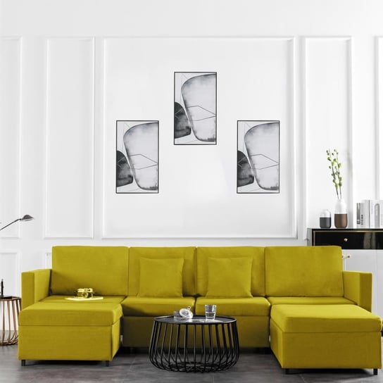 Rozkładana sofa 4-osobowa vidaXL, obita tkaniną, żółta vidaXL