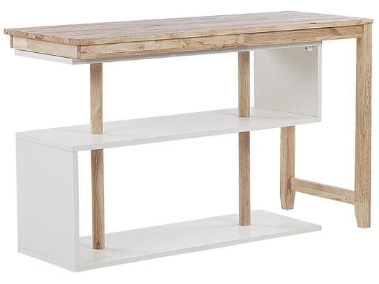 Rozkładane biurko z regałem 120 x 45 cm jasne drewno i biały CHANDLER Beliani