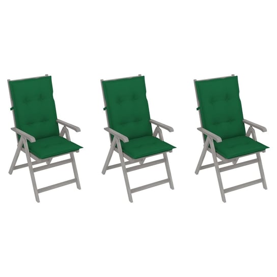 Rozkładane krzesła ogrodowe z poduszkami, 3 szt., lita akacja vidaXL