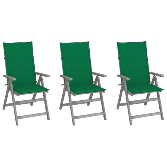 Rozkładane krzesła ogrodowe z poduszkami, 3 szt., lita akacja vidaXL