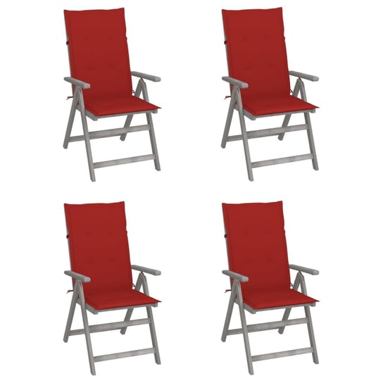 Rozkładane krzesła ogrodowe z poduszkami, 4 szt., lita akacja vidaXL