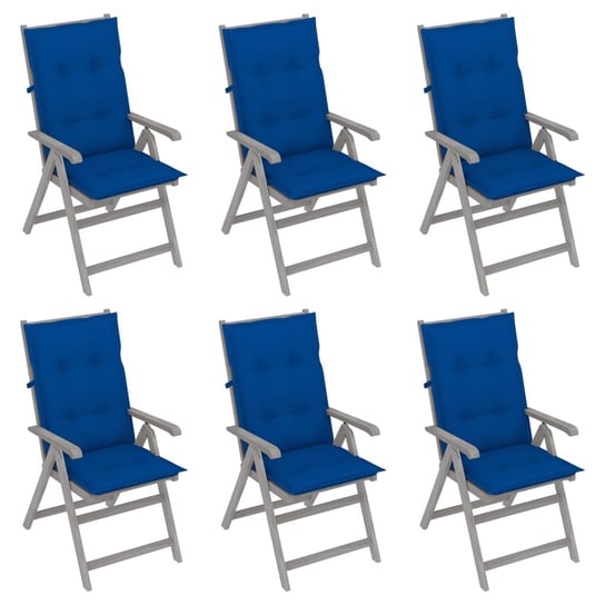 Rozkładane krzesła ogrodowe z poduszkami, 6 szt., lita akacja vidaXL