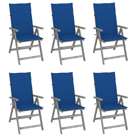 Rozkładane krzesła ogrodowe z poduszkami, 6 szt., lita akacja vidaXL