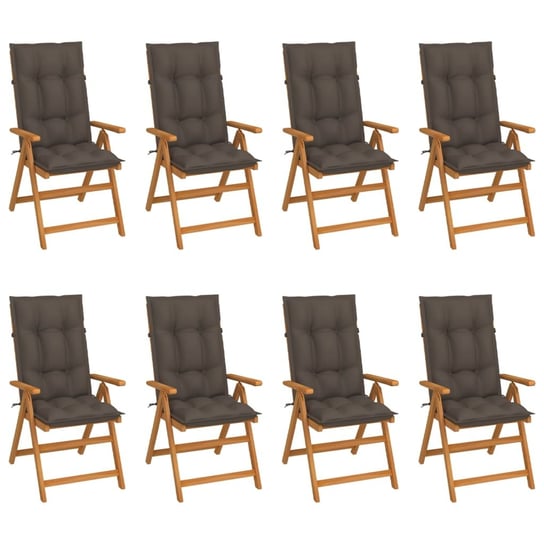 Rozkładane krzesła ogrodowe z poduszkami, 8 szt., drewno tekowe vidaXL