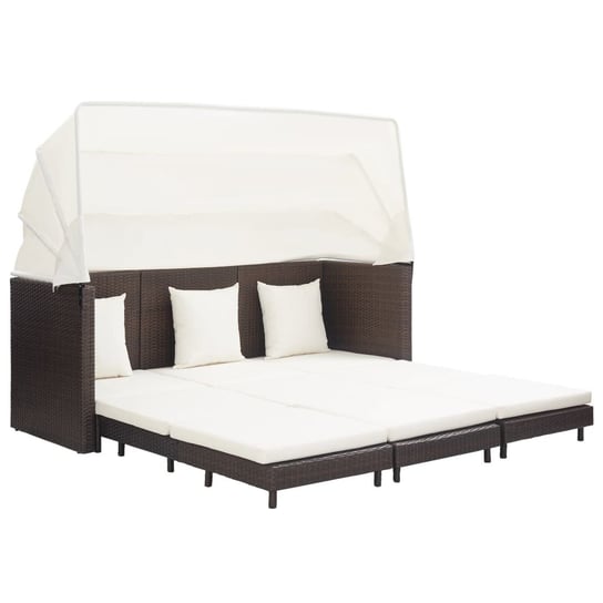 Rozkładane łóżko ogrodowe z zadaszeniem, rattan PE, brązowe vidaXL