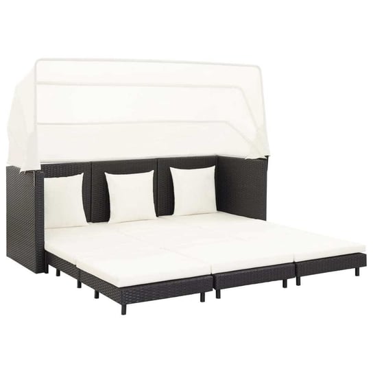 Rozkładane łóżko ogrodowe z zadaszeniem, rattan PE, czarne vidaXL