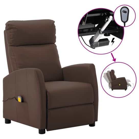 Rozkładany fotel masujący, elektryczny, brązowy, ekoskóra vidaXL