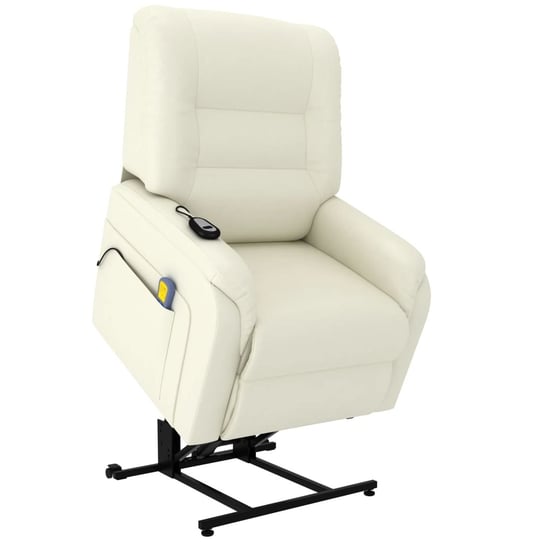 Rozkładany fotel masujący, podnoszony, kremowy, sztuczna skóra vidaXL
