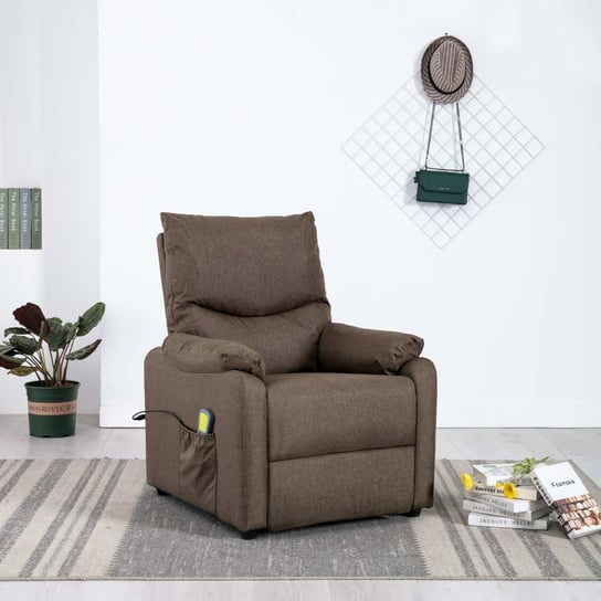 Rozkładany fotel telewizyjny z masażem, brązowy, tkanina vidaXL
