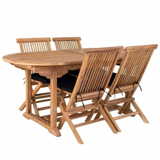 Rozkładany stół ogrodowy z drewna tekowego - 180/240 cm - 4 krzesła - Solidny i odporny na warunki atmosferyczne Inna marka