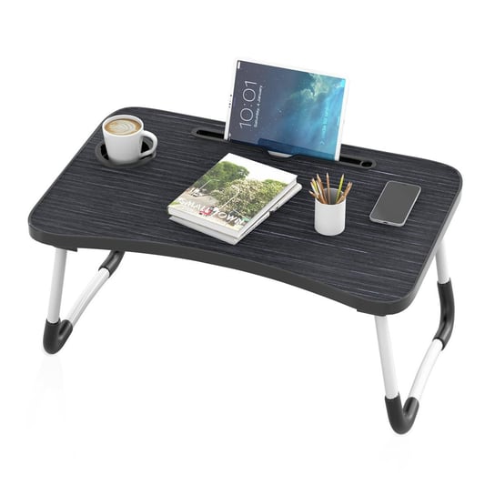 Rozkładany stolik na laptopa w kolorze czarnym o wymiarach 60 x 40 x 28 cm - stolik do czytania śniadaniówka podstawka na książki do łóżka salonu domu biura i w podróży Intirilife