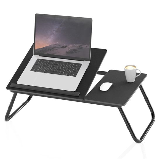 Rozkładany stolik pod laptopa z regulacją wysokości w kolorze czarnym - stolik czytelniczy śniadaniowy podstawka na książki do łóżka salon biuro dom i w podróży Intirilife