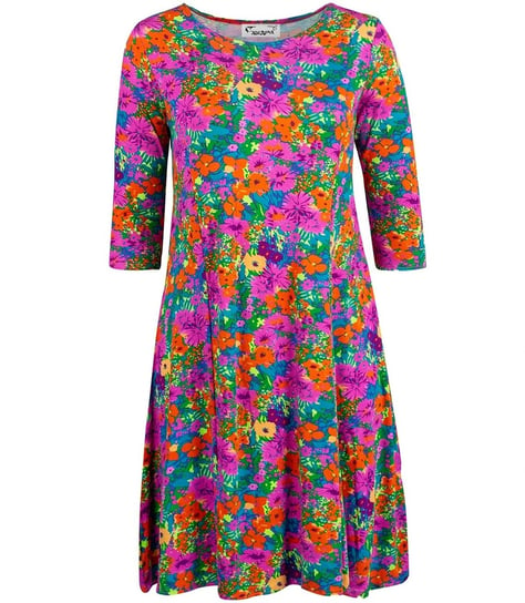 Rozkloszowana sukienka midi w kwiaty Wiosenna PLUS SIZE SUZI-48 Agrafka