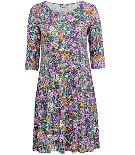Rozkloszowana sukienka midi w kwiaty Wiosenna PLUS SIZE SUZI-54 Agrafka