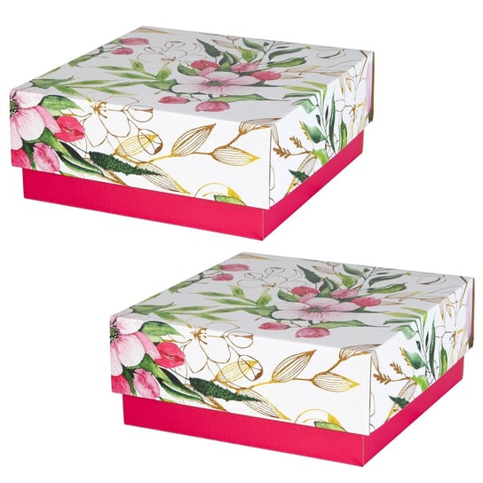 Różowe pudełko fasonowe w kwiaty 20x20x8,5 cm x2 sarcia.eu