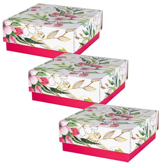 Różowe pudełko fasonowe w kwiaty 20x20x8,5 cm x3 sarcia.eu
