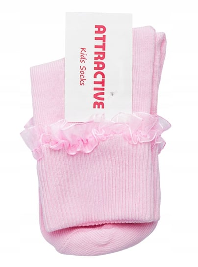 Różowe skarpetki z falbanką dla dziewczynki duża zawartość bawełny r. 31/32 ATTRACTIVE