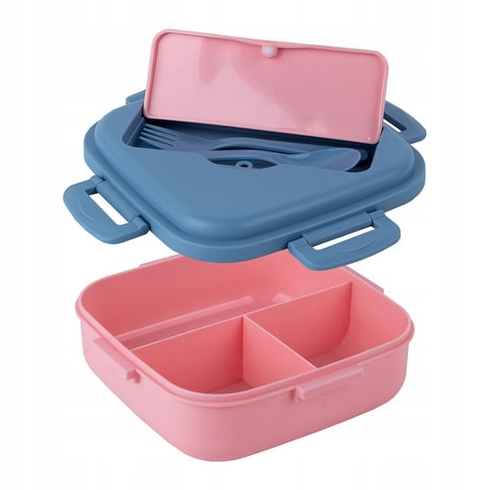 Różowy pojemny Lunchbox do szkoły czy do biura na wycieczkę z przegrodkami sniadaniowka ze sztuccami niebieski 1100ml KITE KITE