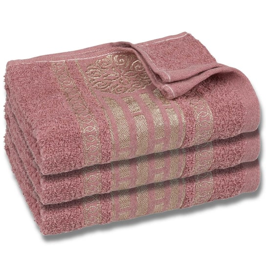 Różowy ręcznik bawełniany ze złotym haftem, ręcznik do rąk 48x100 cm x3 sarcia.eu