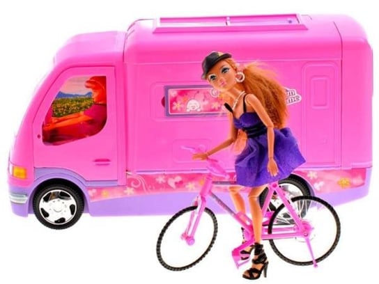 Różowy SAMOCHÓD dla lalki Camper + rower ZA0164 JOKOMISIADA
