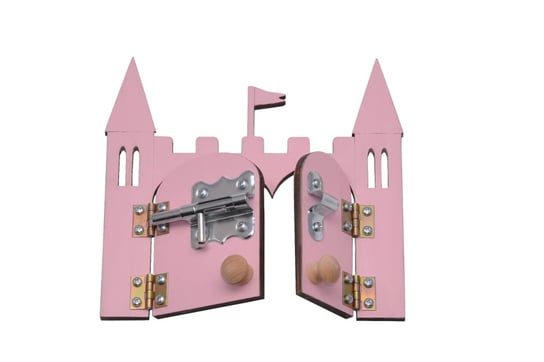 Różowy zamek do tablicy sensorycznej - otwierane drzwi. Zabawki Sensoryczne