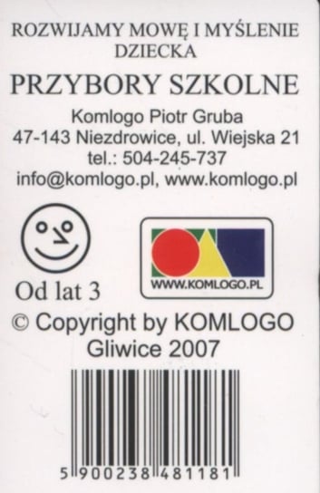 Rozwijamy mowę i myślenie dziecka Przybory szkolne, karty logopedyczne, Komlogo Komlogo