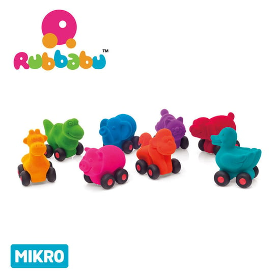 Rubbabu, zestaw 8 sensorycznych zwierzątek-pojazdów mikro Rubbabu