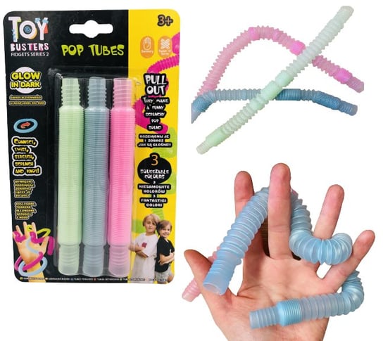 RURKI POP TUBES FIDGET sensoryczne GLOW JUMBO 3 sztuki Branded Toys