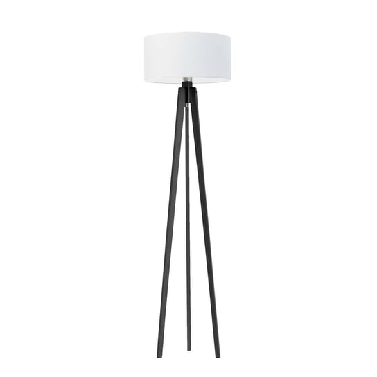 Rustykalna lampa stojąca drewniana na trójnogu z białym abażurem Miami, 60 W, E27, biało-hebanowa, 148x40 cm LYSNE