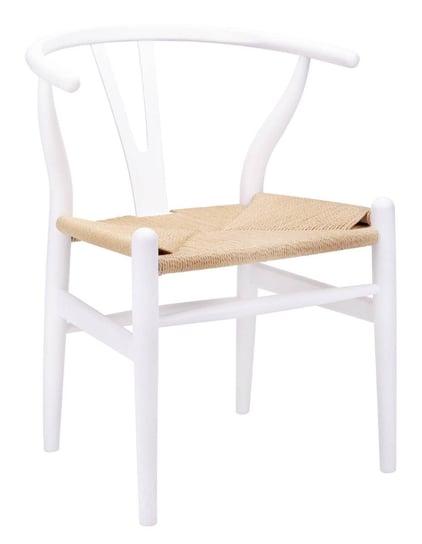Rustykalne, białe krzesło z sidziskiem w kolorze naturalnego drewna Pallero