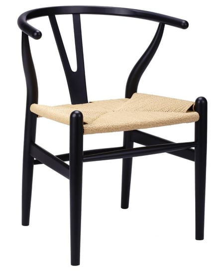Rustykalne, czarne krzesło z sidziskiem w kolorze naturalnego drewna Pallero