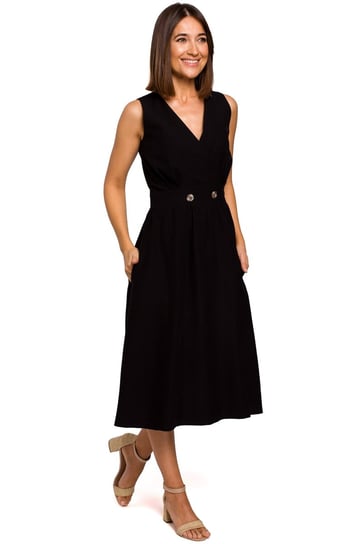 S224 Sukienka bez rękawów z rozkloszowanym dołem - czarna (kolor czarny, rozmiar L) Inna marka