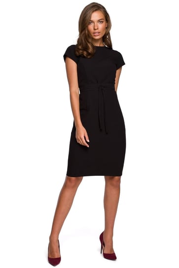 S239 Sukienka ołówkowa z przeszyciami - czarna (kolor czarny, rozmiar L) Inna marka