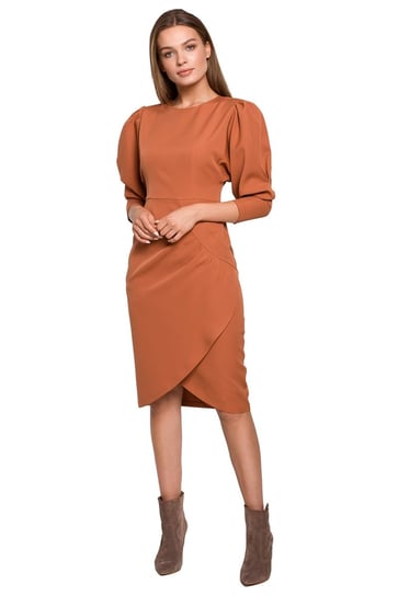 S284 Sukienka z bufiastymi rękawami - ruda (kolor rudy, rozmiar XL) Inna marka