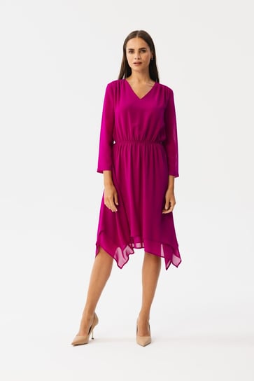 S354 Sukienka warstwowa szyfonowa - rubinowa (kolor rubinowy, rozmiar S) Inna marka