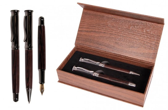 Sadpex, Zestaw długopis automatyczny, pióro wieczne, etui Impressive Cresco, ciemne, 850022 SADPEX