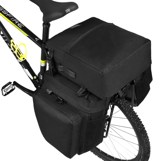 Sakwa rowerowa torba na bagażnik pojemna z trzema komorami wodoodporna tkanina codura torba na ramię Peterson, czarny Peterson
