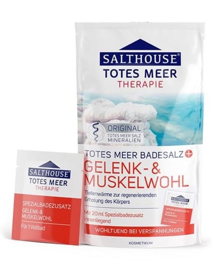 Salthouse, Totes Meer Therapie, sól do kąpieli z morza martwego rozgrzewająco-relaksująca stawy i mięśnie, 400g + 20ml Salthouse