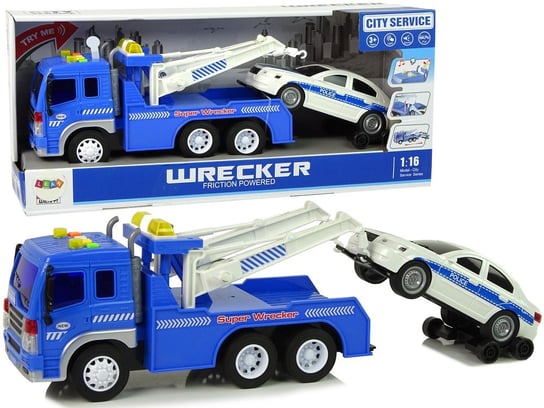 Samochód Laweta Niebieska Pomoc Drogowa Autko Policja Dźwięki Światła 1:16 Lean Toys