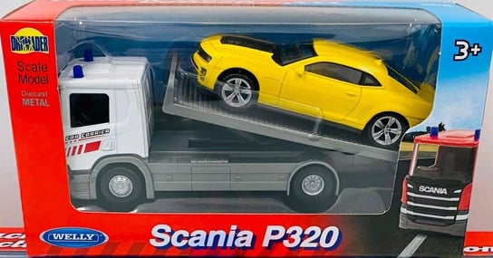 Samochód Tir Metalowy Scania P230 Laweta Z Samochodem 2668 Welly