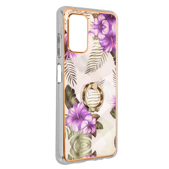 Samsung Galaxy A32 5G Etui Bi-materiał Pierścień Podtrzymujący Fioletowy Wzór Kwiatów Avizar