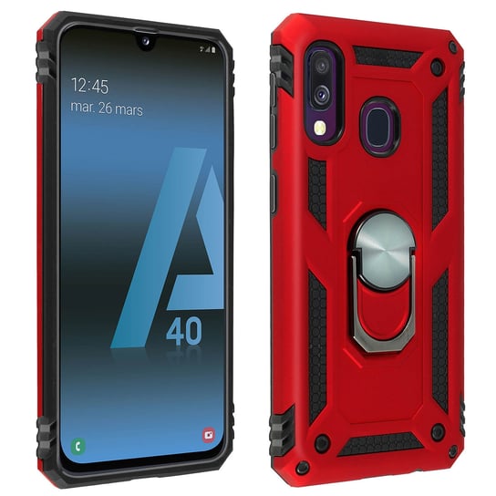 Samsung Galaxy A40 Etui Bi Material Sztywne Miękkie Magnetyczne Podstawka z Pierścieniem Czerwone Avizar