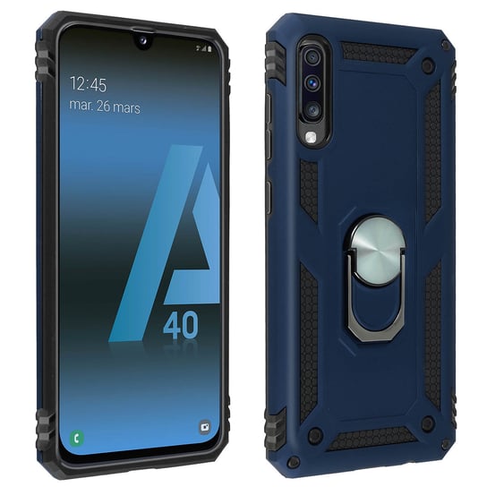 Samsung Galaxy A70 Etui Bi Material Sztywne Miękkie Magnetyczne Podstawka z Pierścieniem Ciemnoniebieskie Avizar