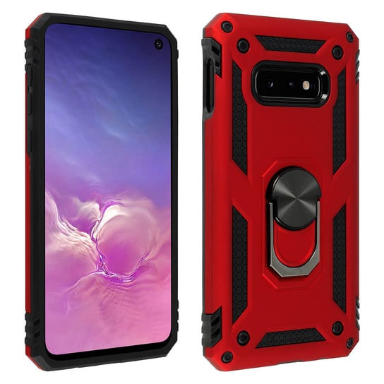 Samsung Galaxy S10e Etui Bi Material Sztywny Miękki Magnetyczny Pierścień Podstawka Czerwony Avizar